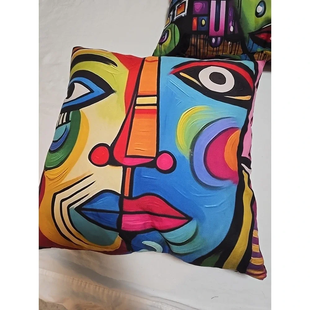 Set‎ Of 4 Pillows 16x16 Throws Faces abstract art pillow in a Picass Style Fun